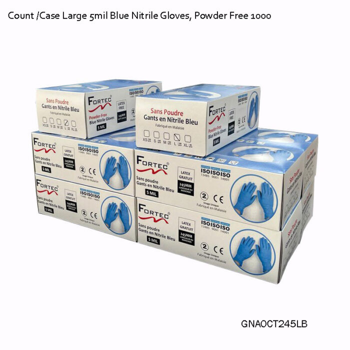 1000 Count /Case Large 5mil Blue Nitrile Gloves, Powder Free