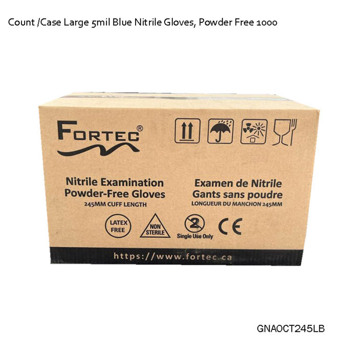 1000 Count /Case Large 5mil Blue Nitrile Gloves, Powder Free