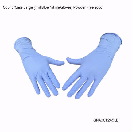 1000 Count /Case Large 5mil Blue Nitrile Gloves, Powder Free