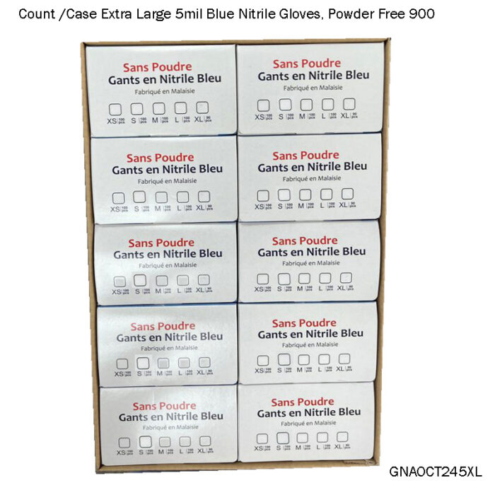 900 Count /Case Extra Large 5mil Blue Nitrile Gloves, Powder Free