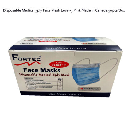 Disposable Medical 3ply Face Mask Level-3 Pink Made in Canada 50pcs/Box