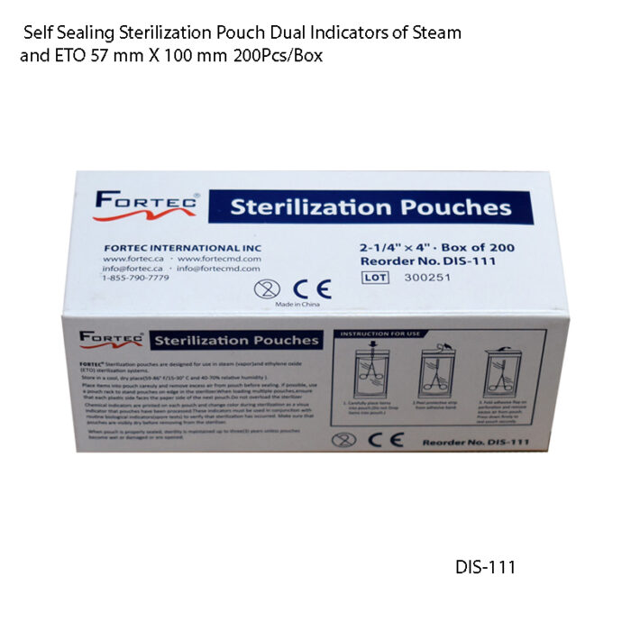 Self Sealing Sterilization Pouch Dual Indicators of Steam and ETO 57 mm X 100 mm 200