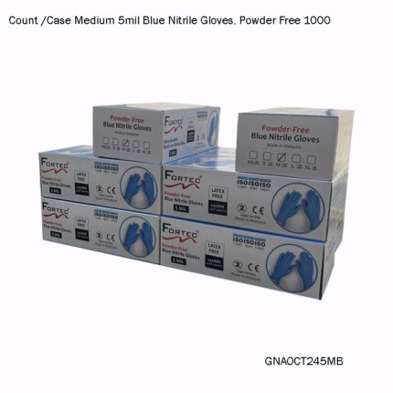 1000 Count /Case Medium 5mil Blue Nitrile Gloves, Powder Free