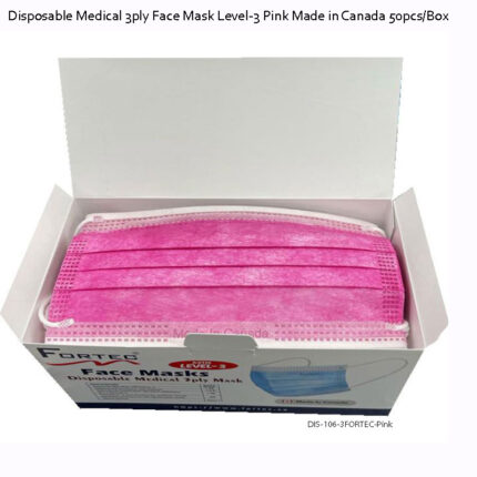 Disposable Medical 3ply Face Mask Level-3 Pink Made in Canada 50pcs/Box