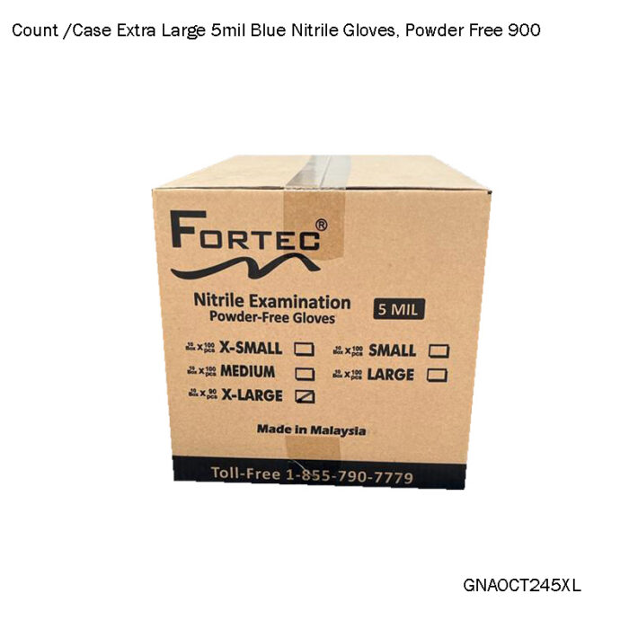 900 Count /Case Extra Large 5mil Blue Nitrile Gloves, Powder Free